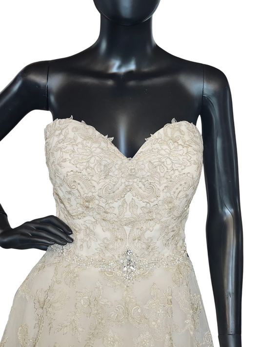 Champagne/Gold Embroidered High/Low Wedding Gown - Private Label by G