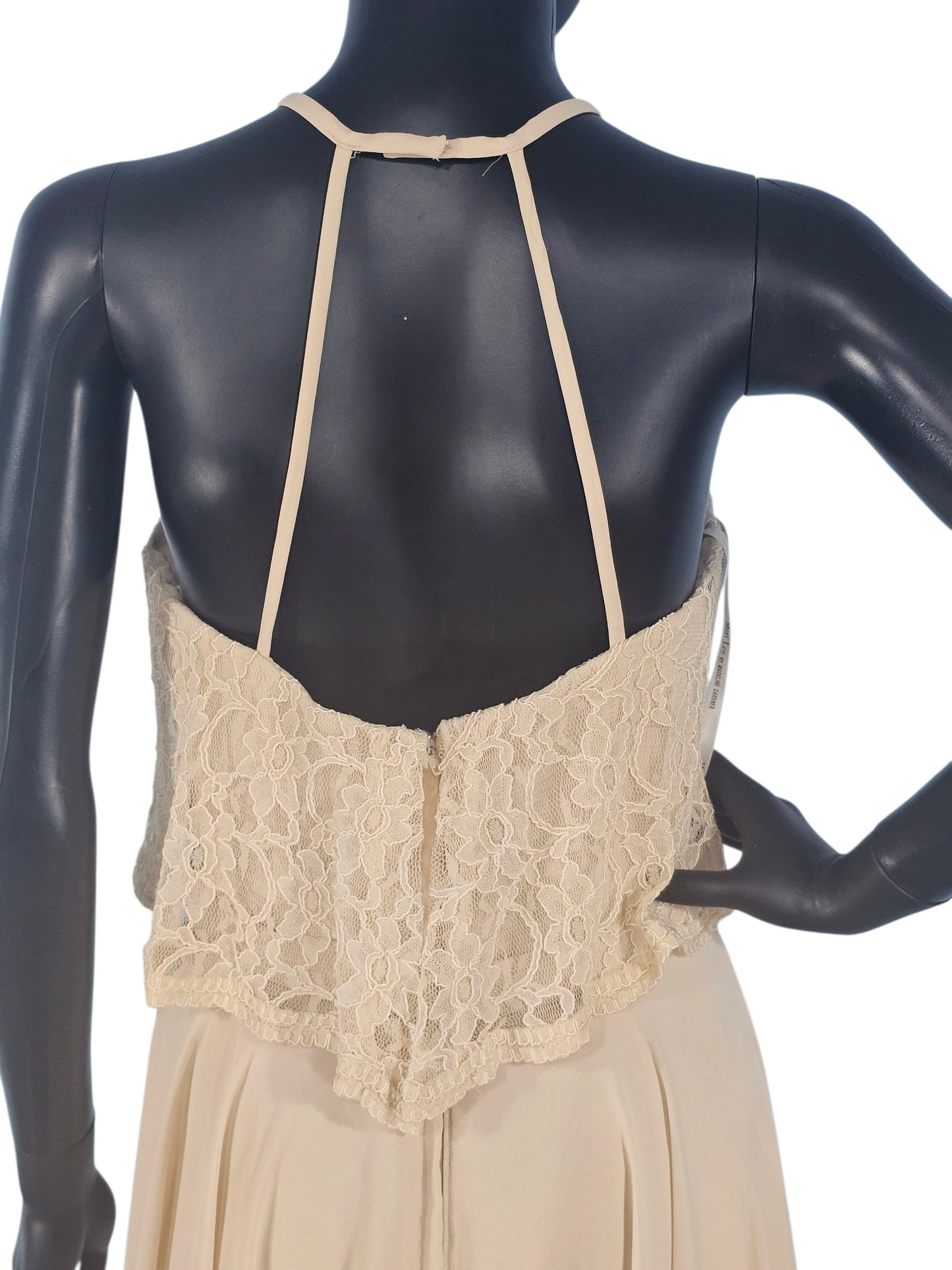 Champagne Lace/Chiffon Halter Flutter Cocktail/Party Dress - Mori Lee