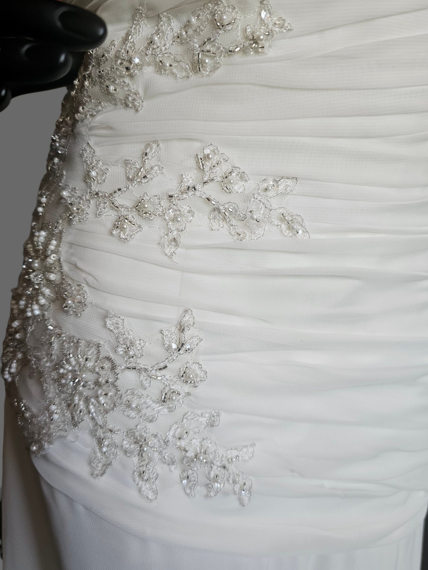 Chiffon Halter Asymmetrical Fit/Flare Beaded Applique - Private Label