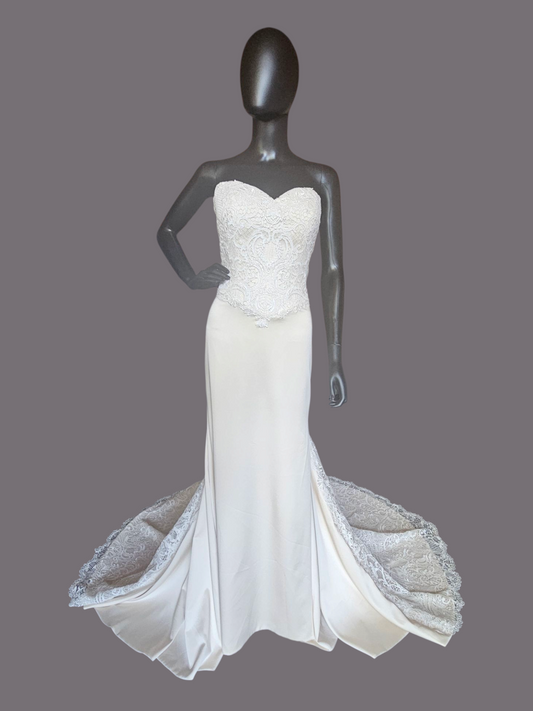 Champagne Silky Satin/Ivory Lace Wedding Gown - Beloved