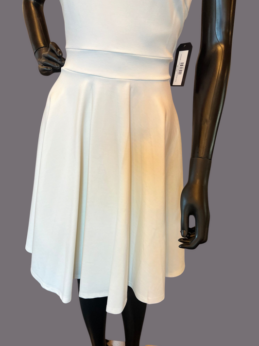 Ivory Knit Pleated Full Skirt Cocktail Dress