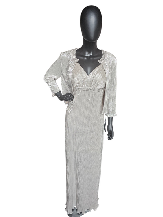 Champagne Metallic Crinkle Fabric W/Jacket NWT Maxi Formal Dress - Cachet