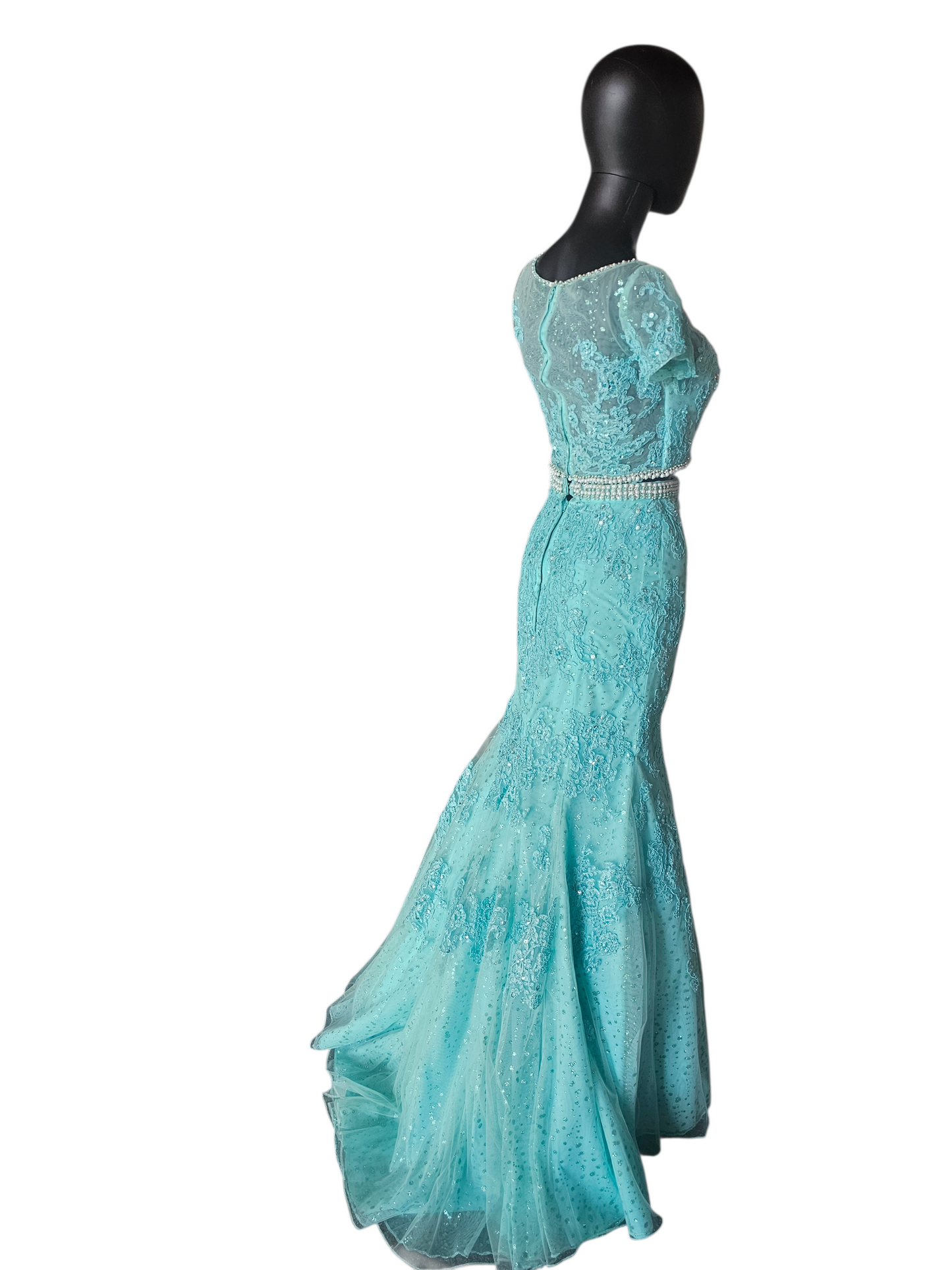 2 Piece Turquoise Fit/Flare Prom/Party Dress - Mori Lee