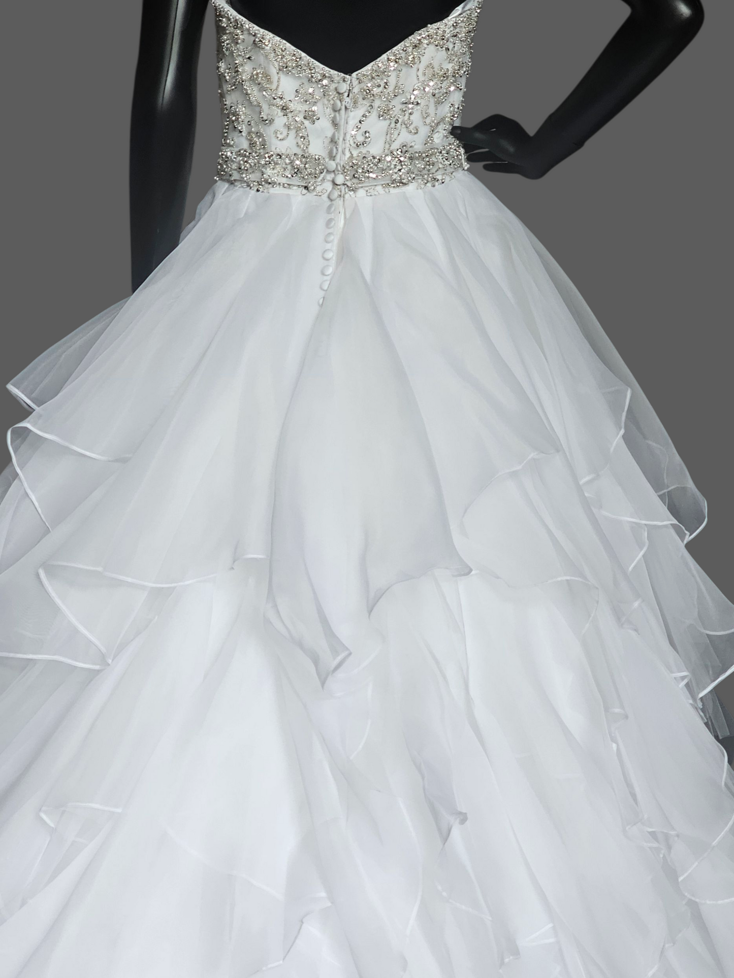 White Strapless Tiered Organza Ballgown Wedding Dress NWOT - Mori Lee