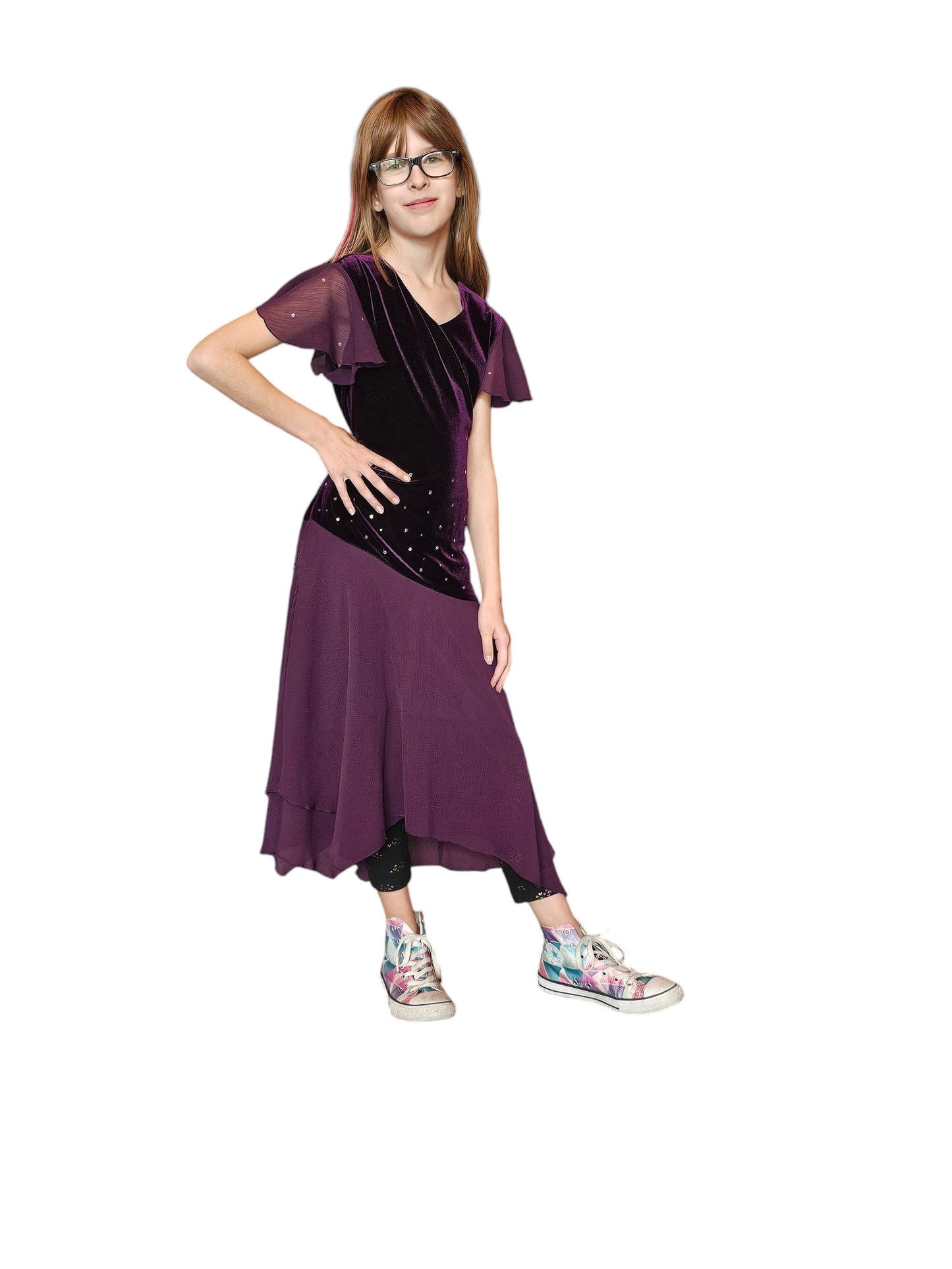Asymmetrical Purple Velvet Childs Formal Dress - Ashley Ann
