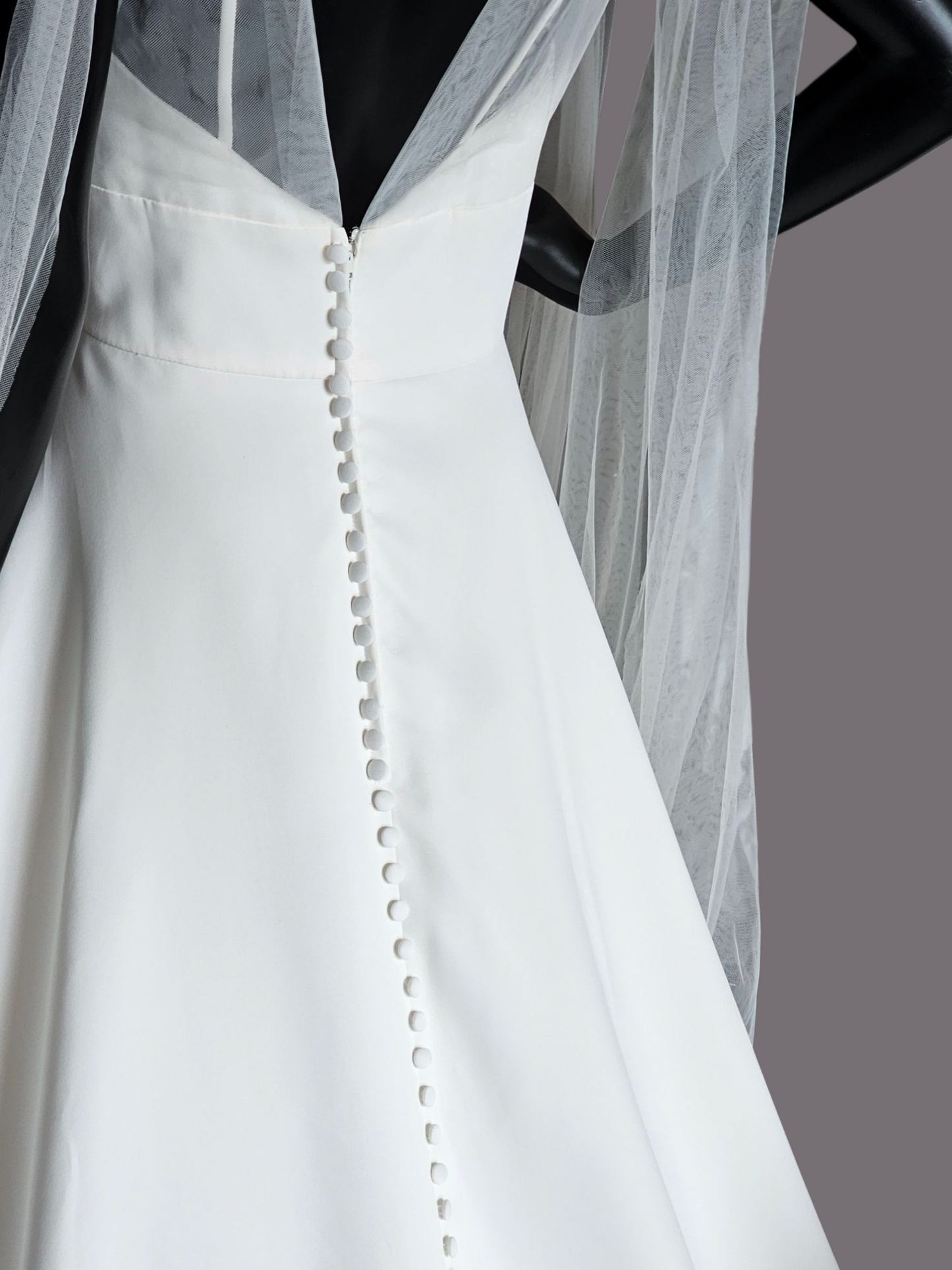 Plunge V-Neck Tulle Arm Detail Wedding Gown - Amy & Eve