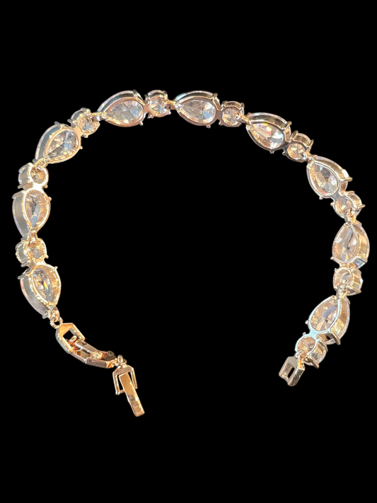 Rose Gold Large Teardrop Crystal Bracelet W/Extender