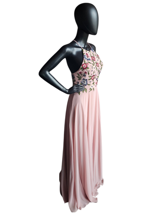 Dusty Pink Floral Halter Maxi Formal Dress - Jenny Yoo