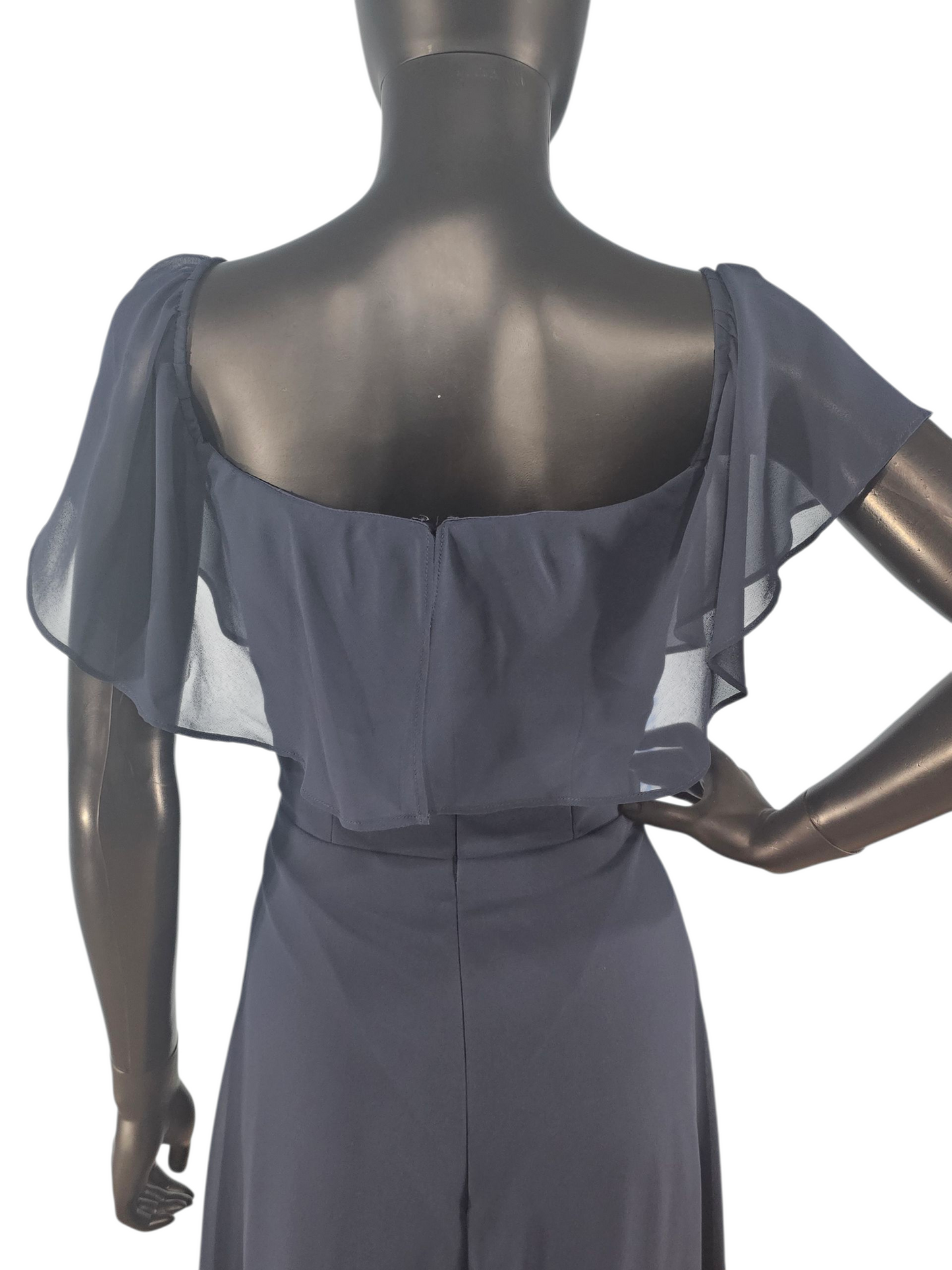 Navy Chiffon Flutter Sleeve Formal Dress - Bill Levkoff