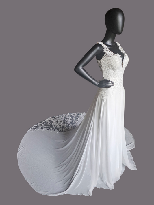 Ivory Chiffon V-Neck Open Back - Mori Lee