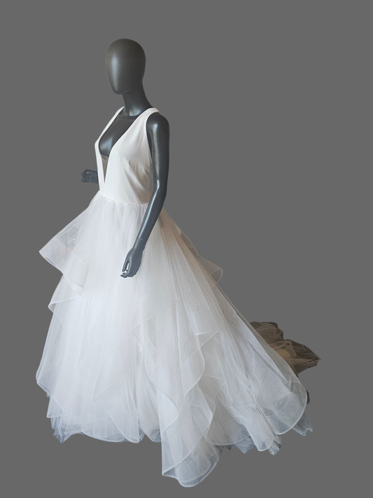 Minimalist Plunge V-Neck Tiered Ballgown Wedding Dress - Maggie Sottero