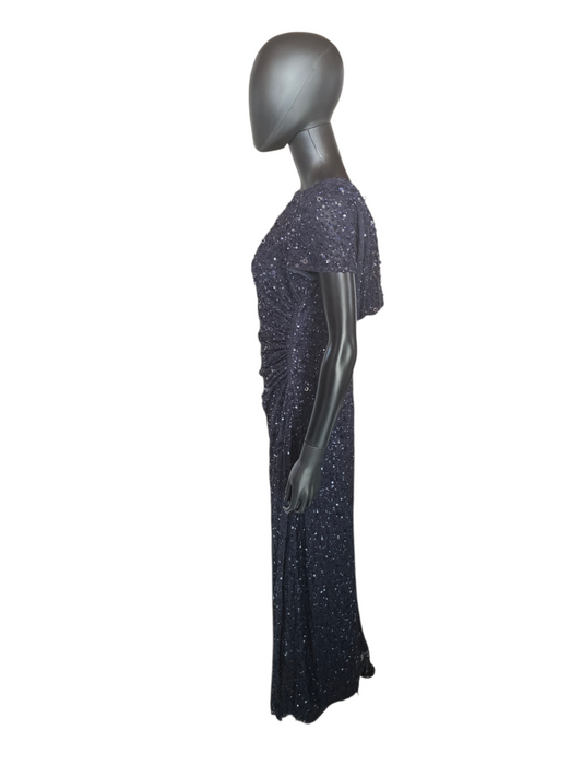 Navy Full Sequin Cap Sleeve Cowl Back Formal Dress - Adrianna Papell - NWT