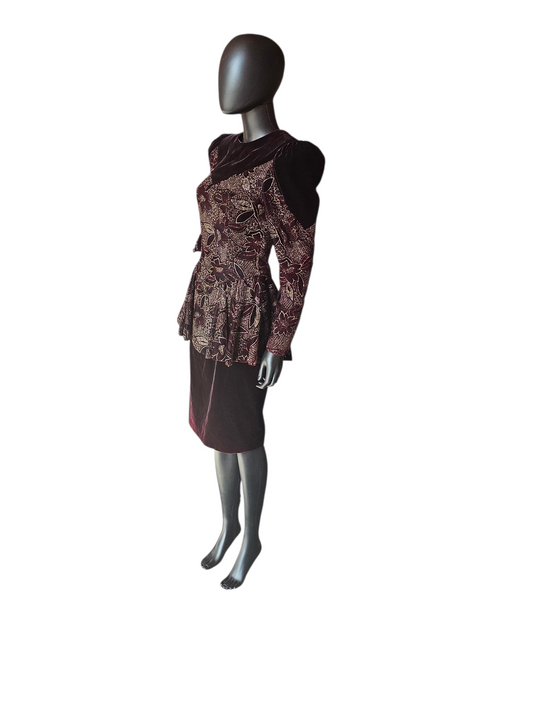 Vintage Dark Burgandy Velvet Peplum Party Dress - Jessica McClintock