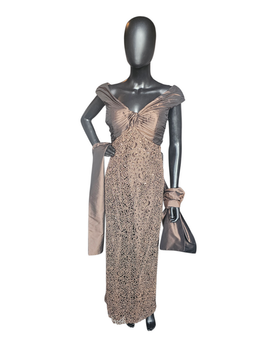 Chocolate/Bronze Lace Sequin Sheath Formal Dress - Montage