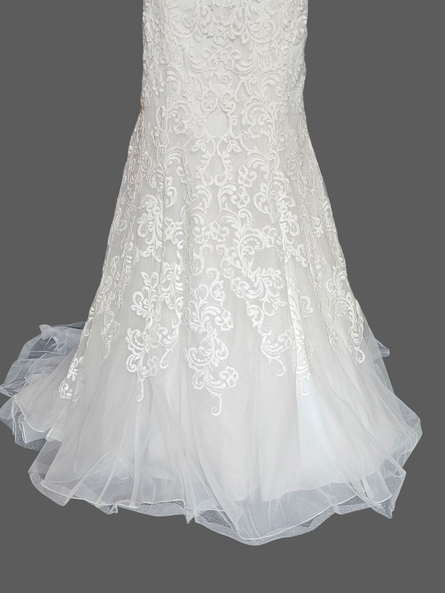 Ivory Lace Queen Anne Cap Sleeve Fit/Flare Wedding Gown - Mori Lee