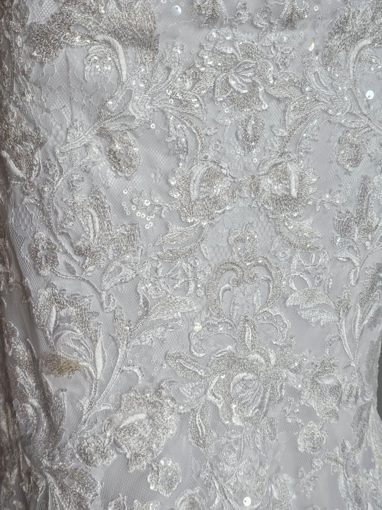 White Lace Metallic Embroidered Fit/Flare Wedding Gown - Mori Lee