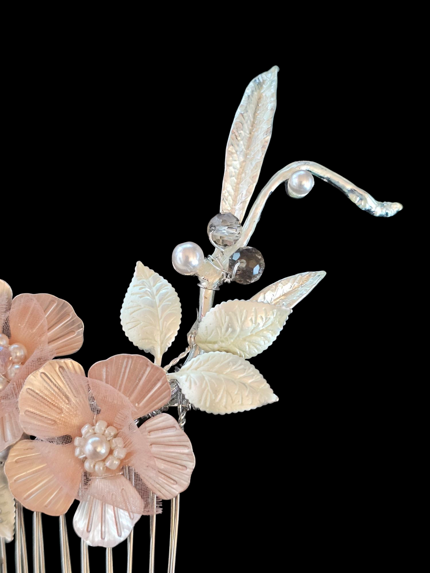 Soft Pink/Ice Green Metal Floral Hair Comb