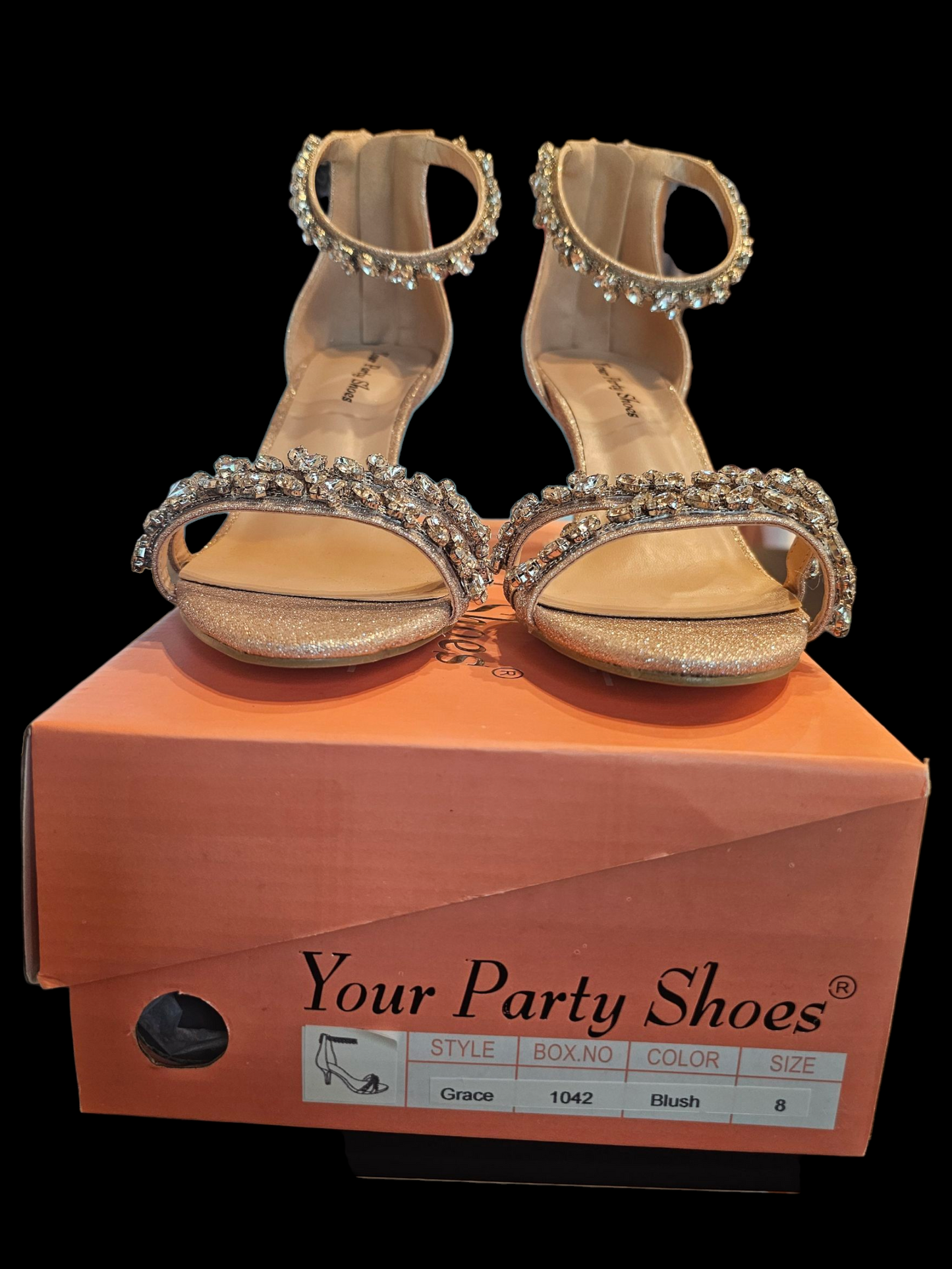 Blush Ankle Strap Crystal Detail Sandal - NEW