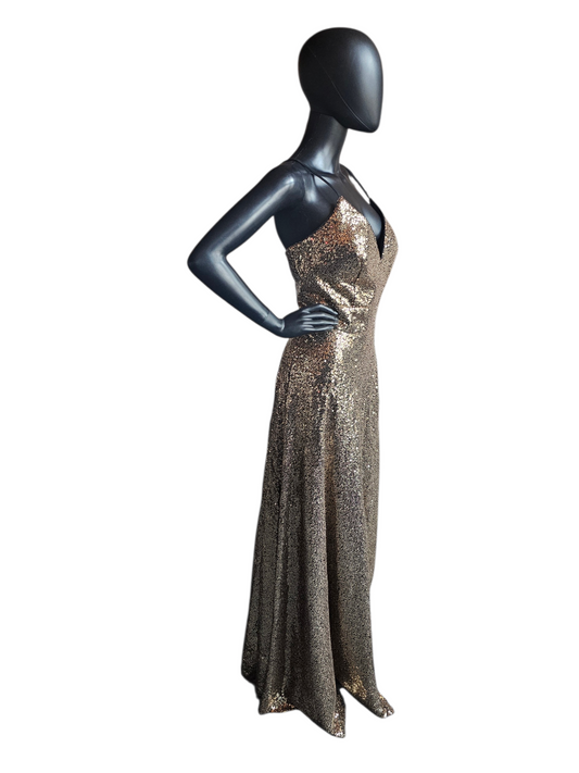 Black/Gold Sequin V-Neck A-Line Prom/Pagent Dress - Sparkle