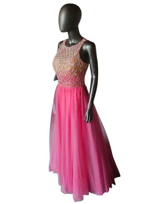 Magenta Ombre Beaded Bodice Formal Dress