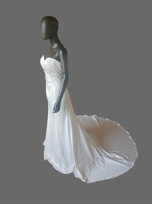 Simple Ivory Satin Sweetheart Fit/Flare Minimalist Wedding Gown - Allure