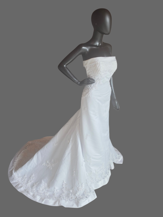 White Lace Overlay Sheath Wedding Gown - St. Patrick