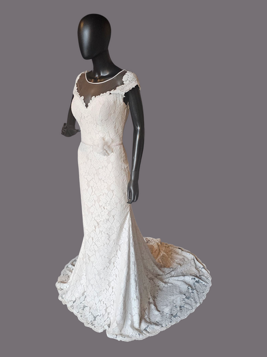 Lace Overlay Illusion Open Back Mikaella by Paloma Wedding Gown