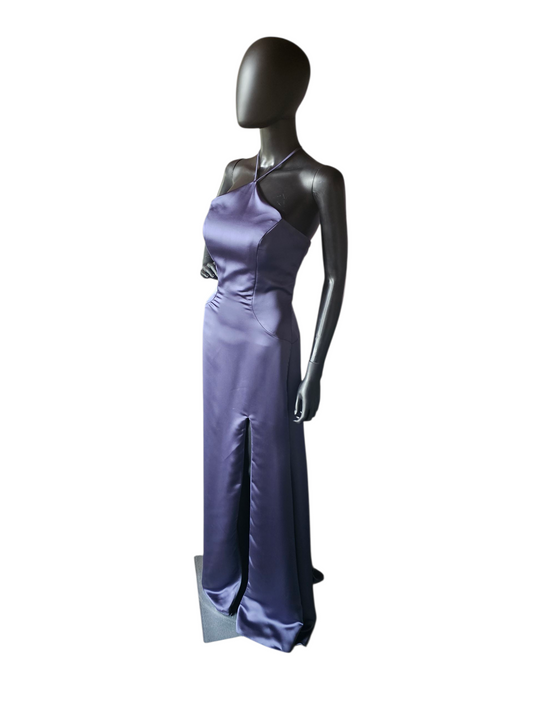 Dusk (Blue) Silky Satin Halter Haxi Bridesmaid Dress - Mori Lee
