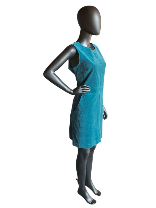 Teal Velvet Casual Mid Length Dress - Thought