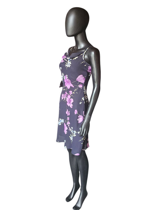 Navy/Purple Floral Mid Length Dress - Teeze Me