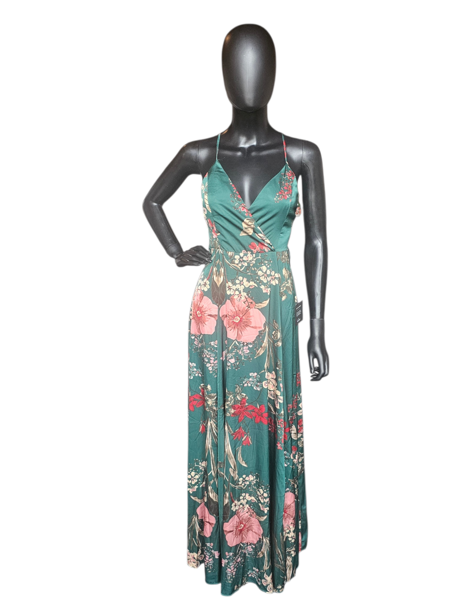 green maxi dress lulus Floral Silky A-Line NWT emerald green silk dress