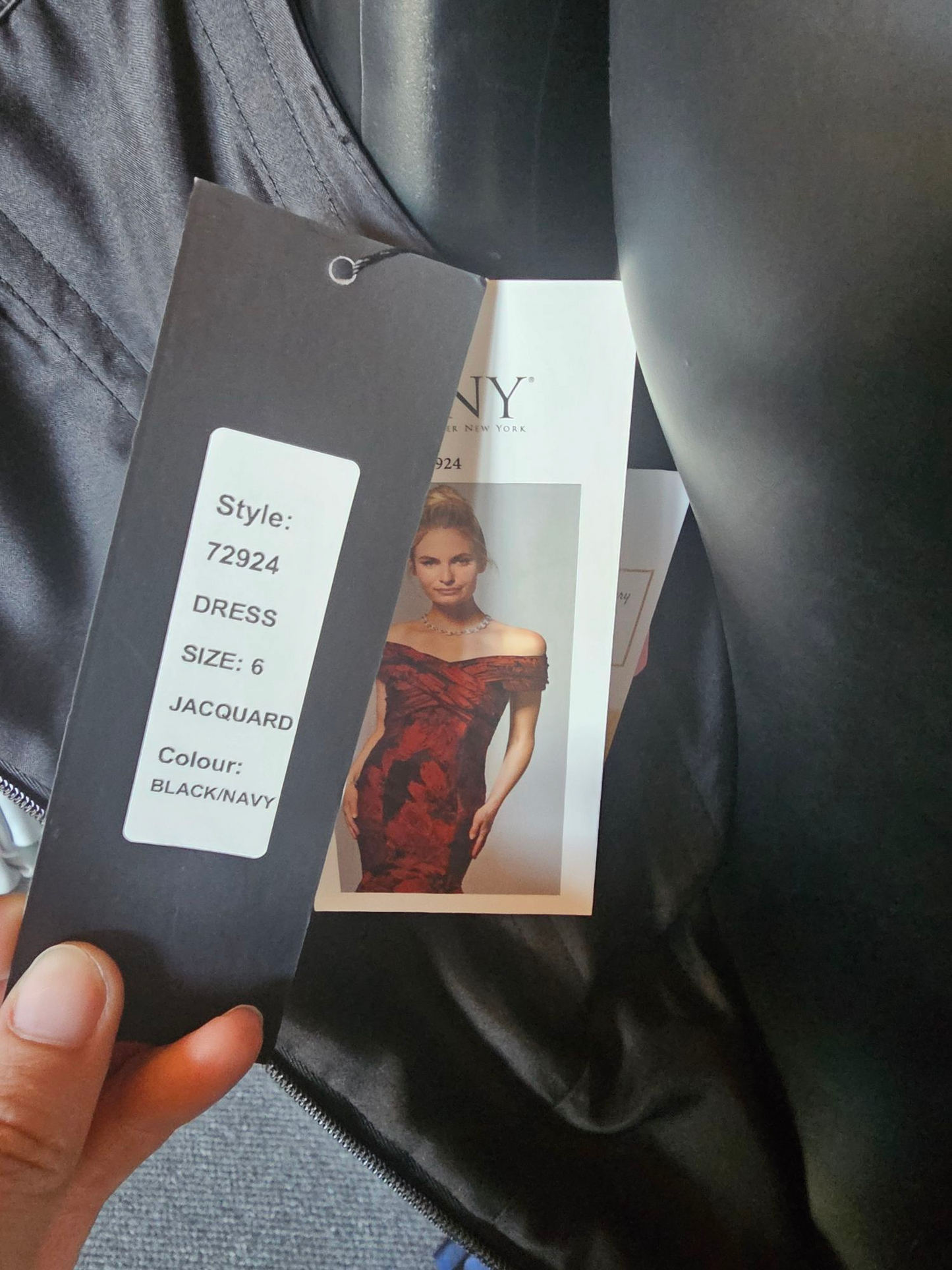 Black/Navy Jacquard Off Shoulder Fit/Flare Formal Gown - Madeline Gardner