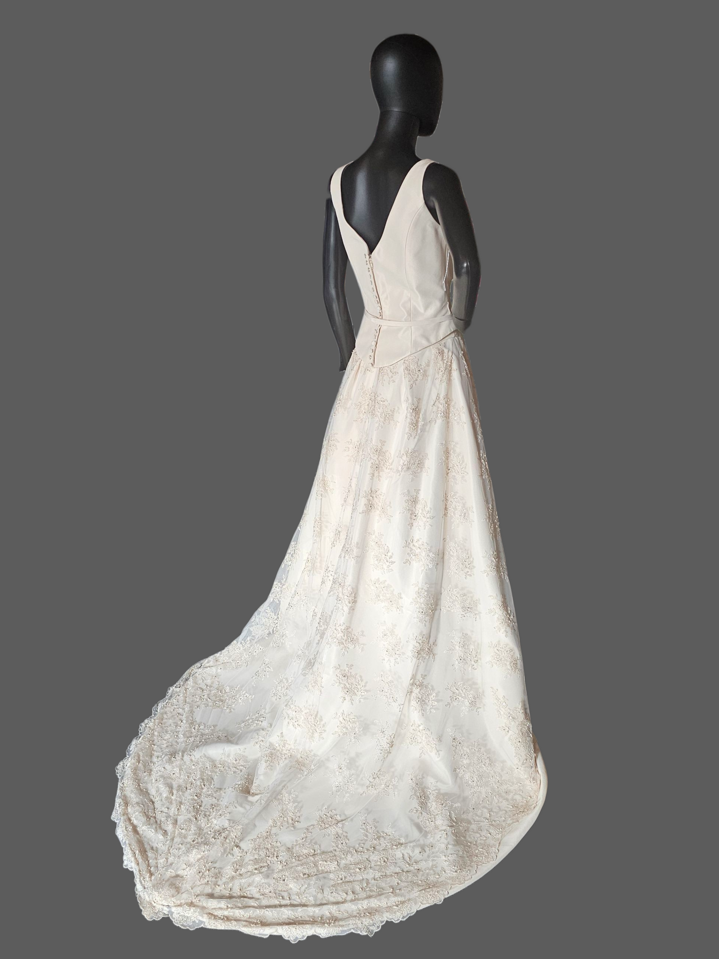 Antique Ivory 2-Piece V-Neck Lace Skirt Wedding Gown - Essence