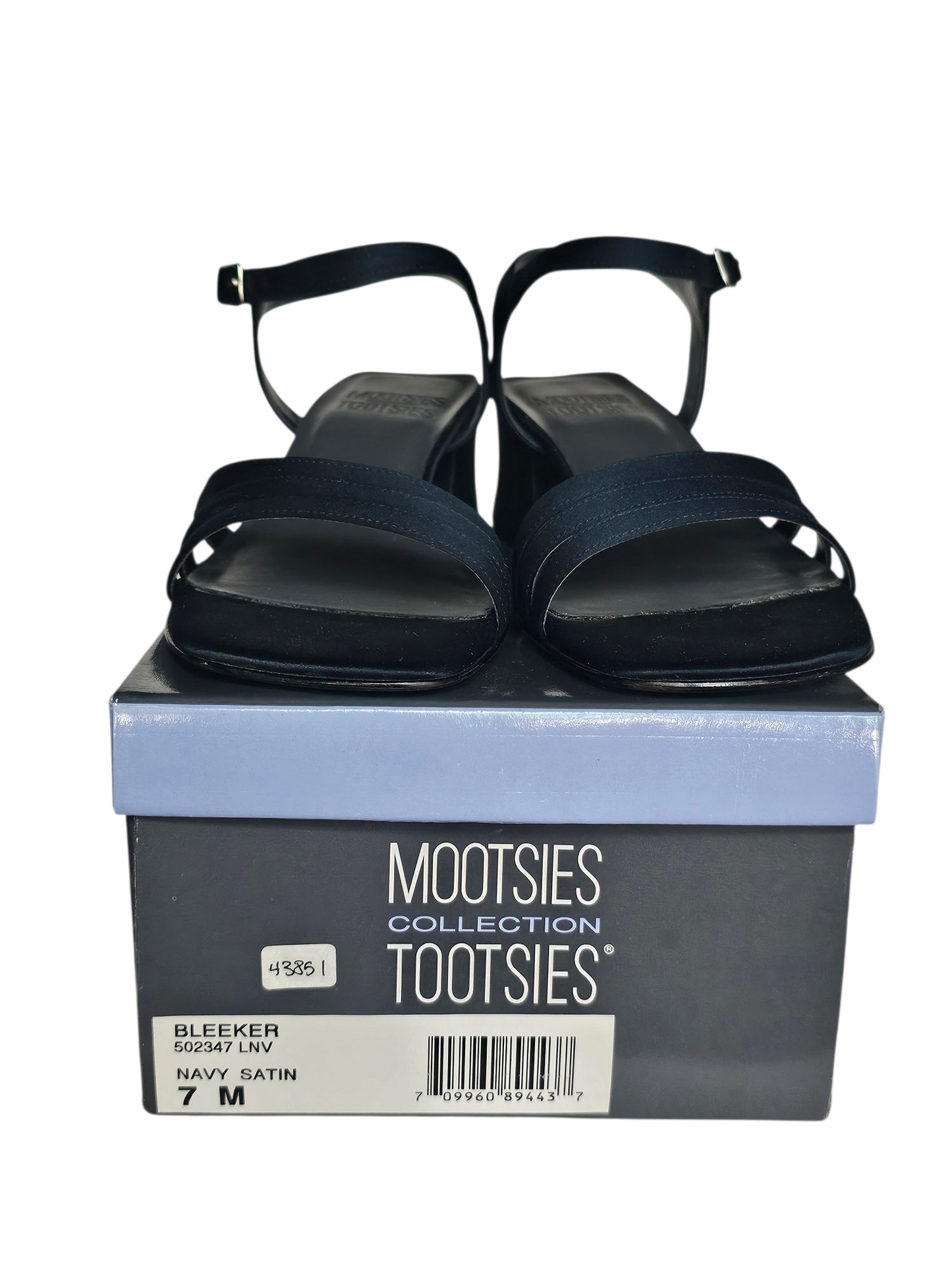 Navy Satin Strappy Sandal Block Heel