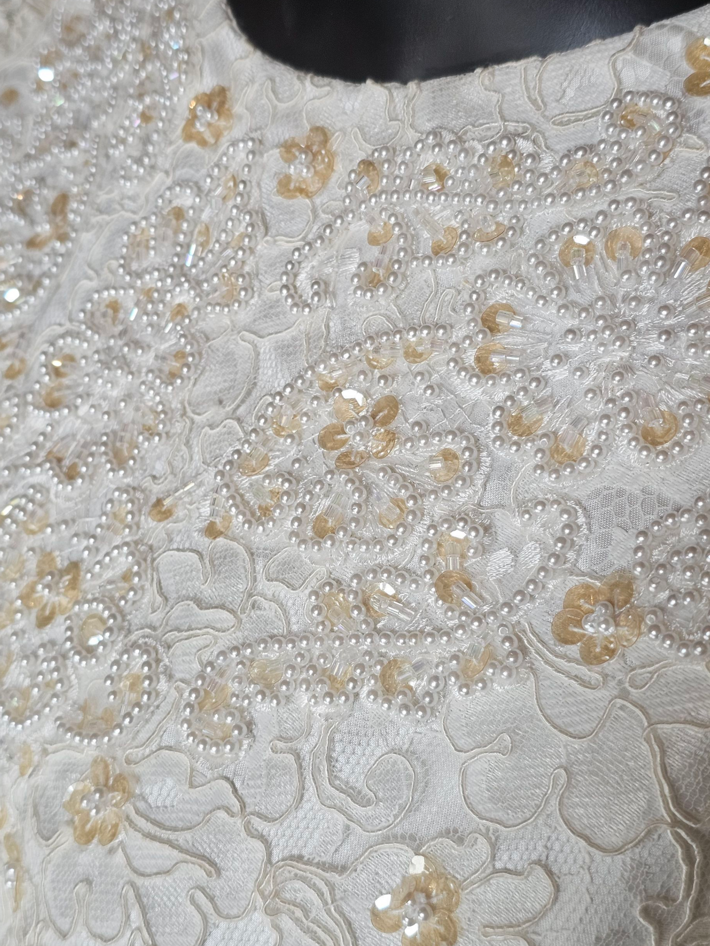 Vintage Ivory Beaded Lace Long Sleeve Fitted Sheath Wedding Gown