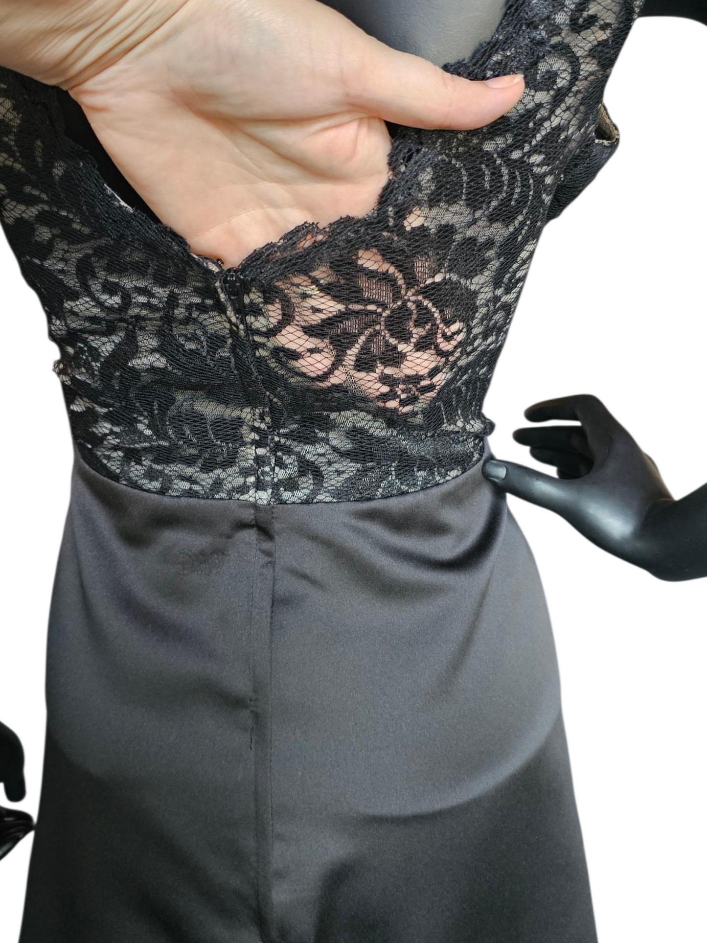 Black Satin/Lace Illusion A-Line Cocktail Dress - Da Vinci