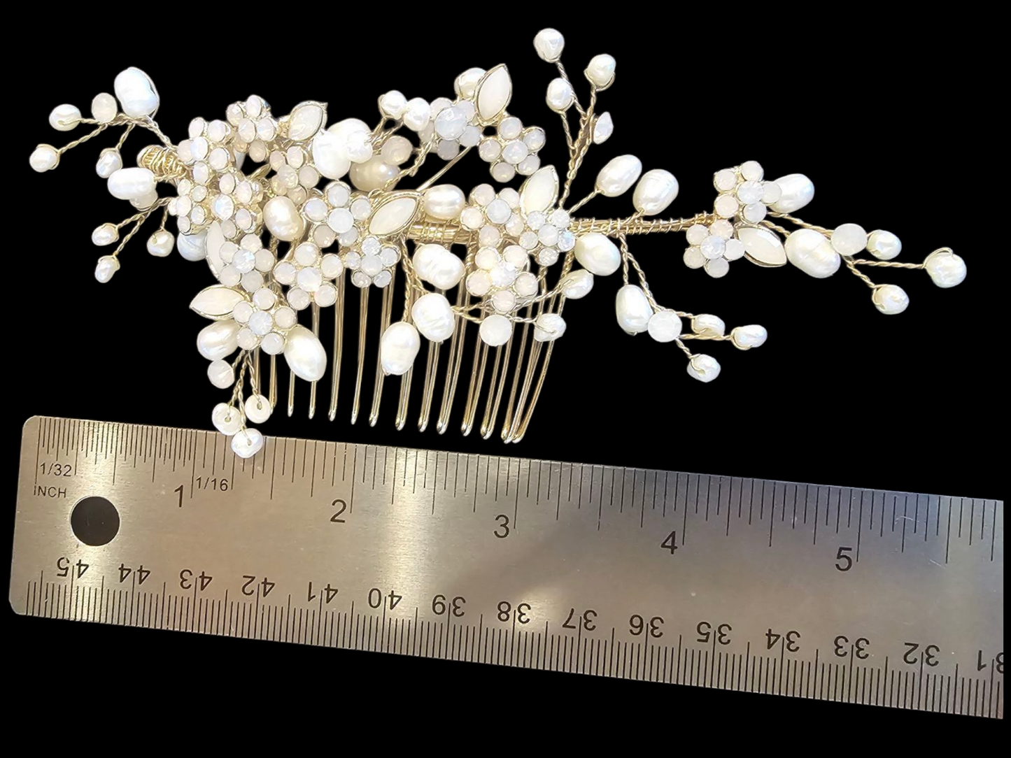 Gold Freshwater Pearl/Moonstone Hair Comb