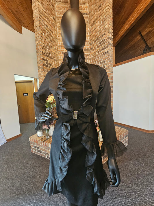 Black Crepe High Collar Short Cocktail Dress / Party Dress