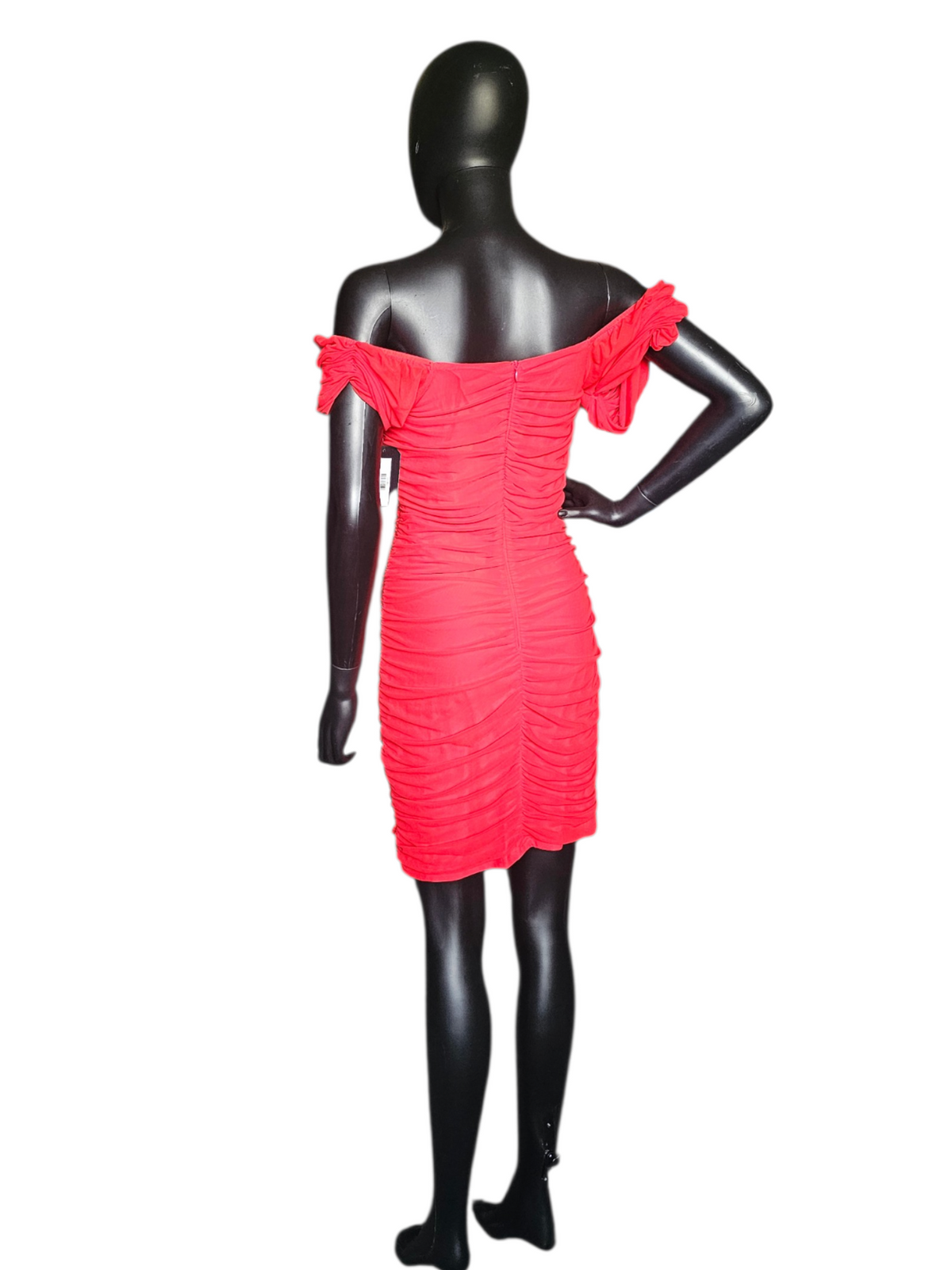 Red Net Ruched Cap Sleeve Homecoming Dress