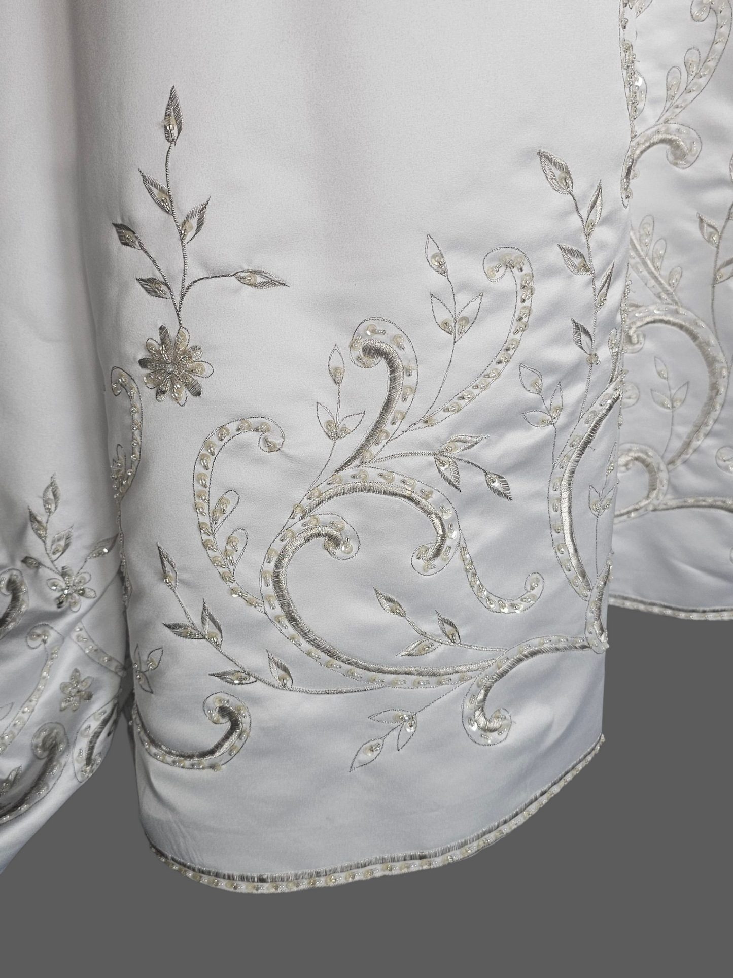 White Satin Drop Waist A-Line Wedding Gown - Casablanca