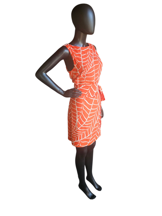 Orange/White Abstract Print Mid Length Dress - Susana Monaco