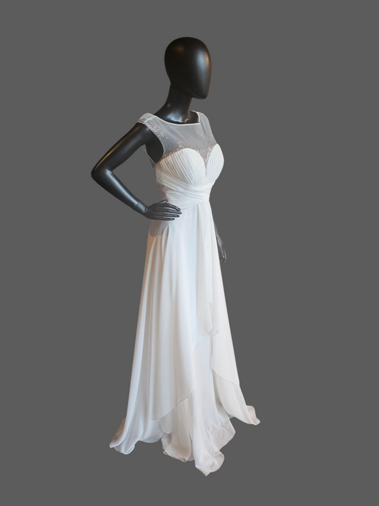 Ivory Chiffon Illusion Sparkle V-Neckline Wedding Gown - PC Marys