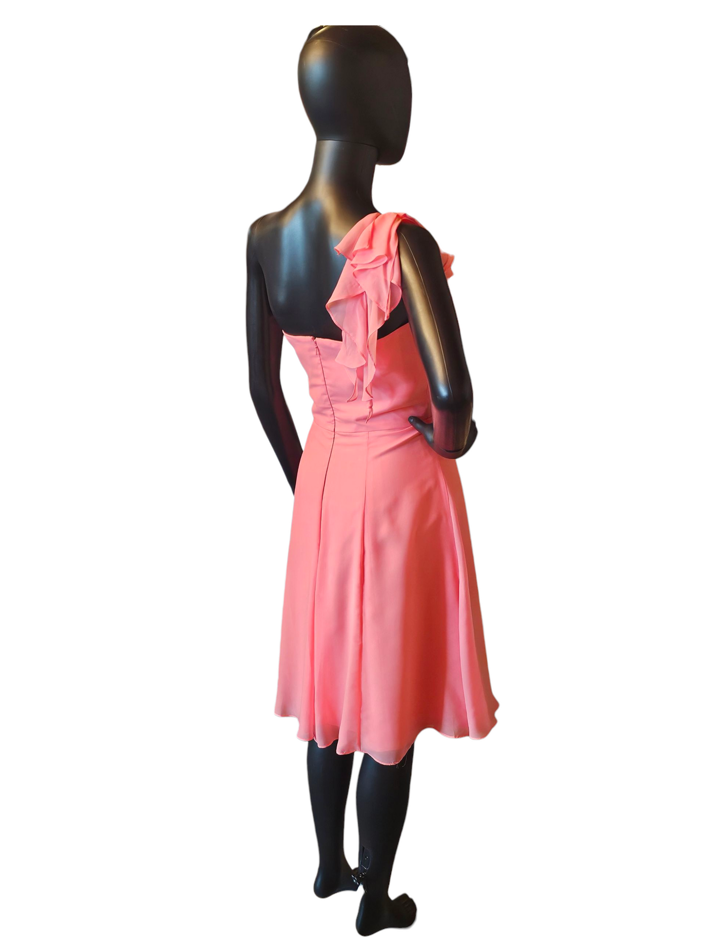 Coral Chiffon One Shoulder Party Dress - B2