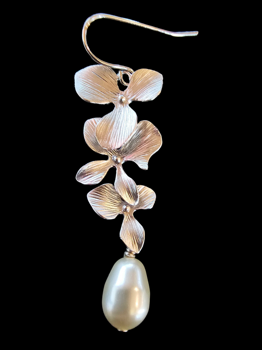 Faux Pearl Floral Long Drop Earring