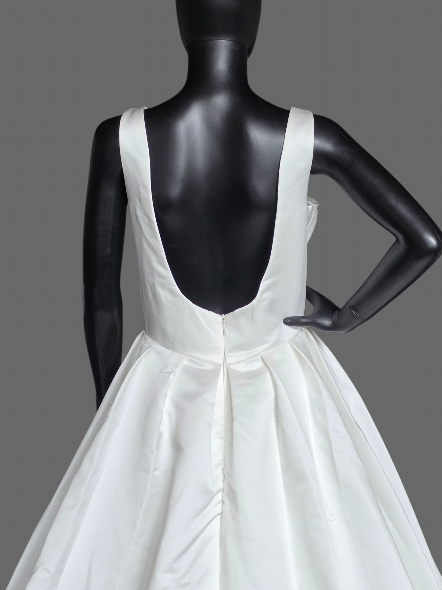 Ivory Simple Satin A-Line Boat Neck Box Pleat Wedding Dress