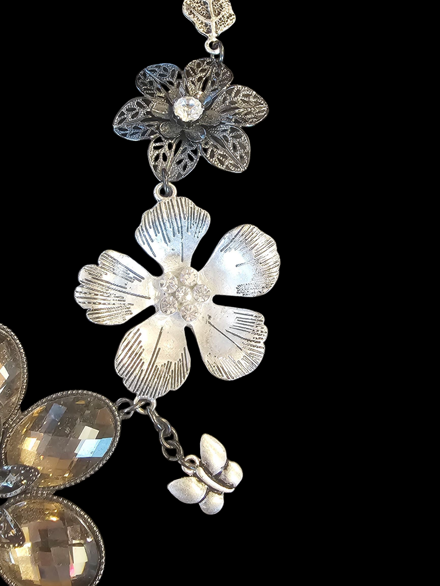 Large Black/Silver Floral Necklace