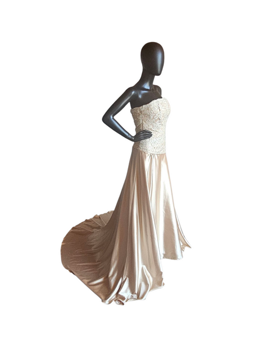 Gold Charmeuse Asymmetrical Wedding Gown - Maggie Sottero