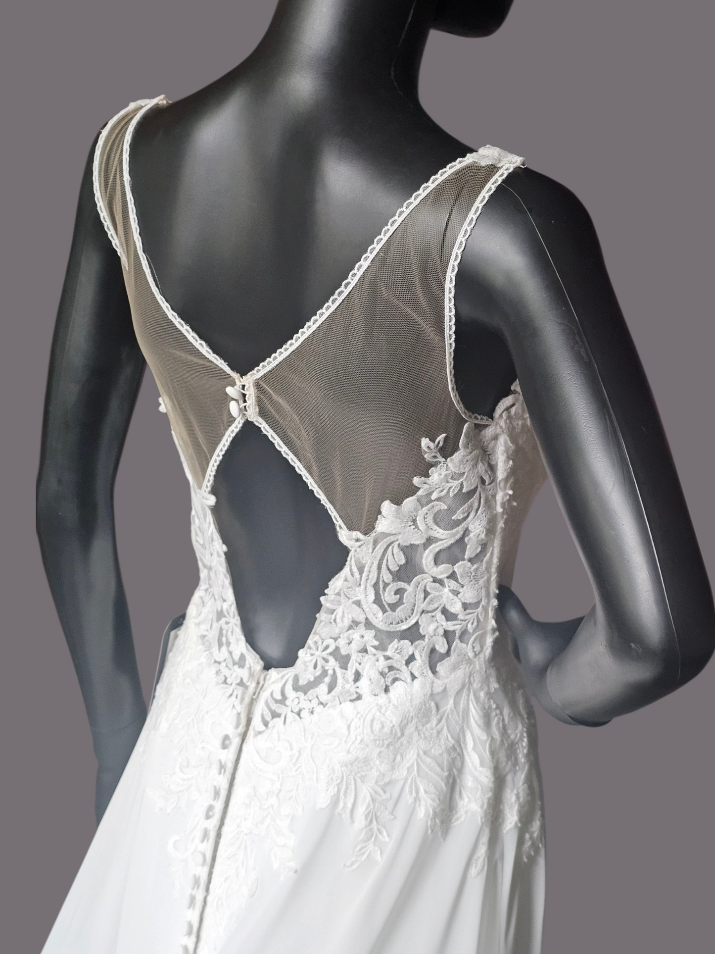 Ivory Chiffon V-Neck Open Back - Mori Lee