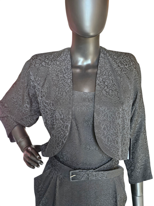 Vintage Black Silk Belted Dress W/Jacket - Liz Claiborne