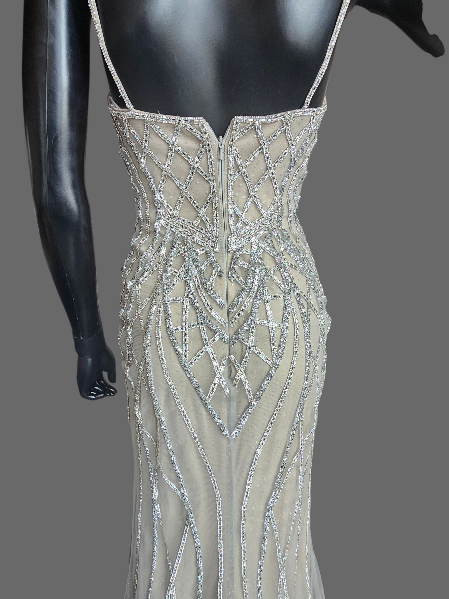 Nude Plunge Crystal Fitted Formal/Gala Dress - GB Social
